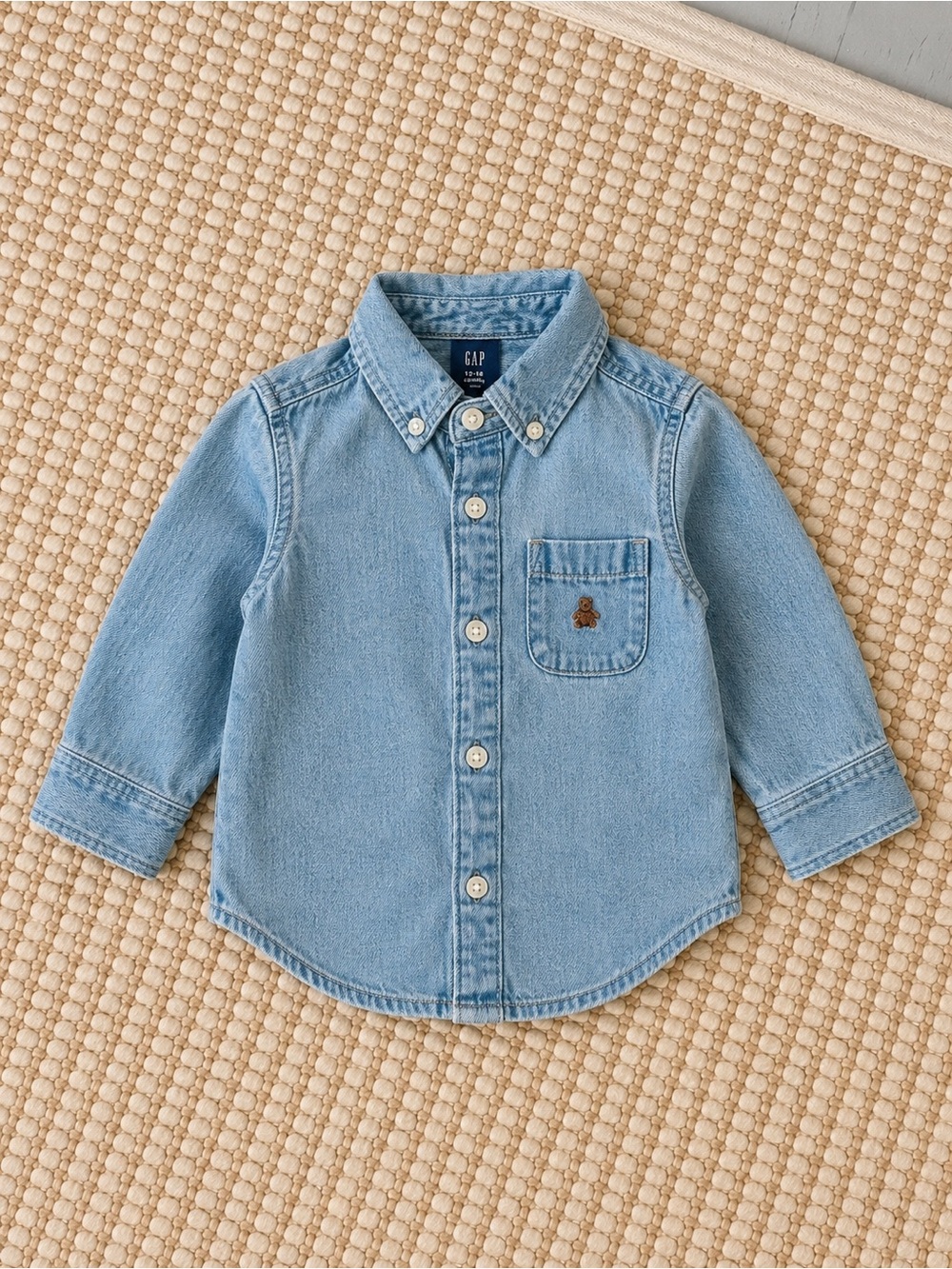 Gap Baby Denim Button Down Shirt | 12–18 Months | Light Wash Chambray